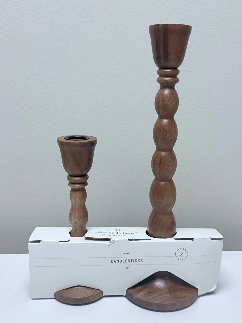 2pk Wood Candlestick Set - Hearth & Hand™ with Magnolia, New!